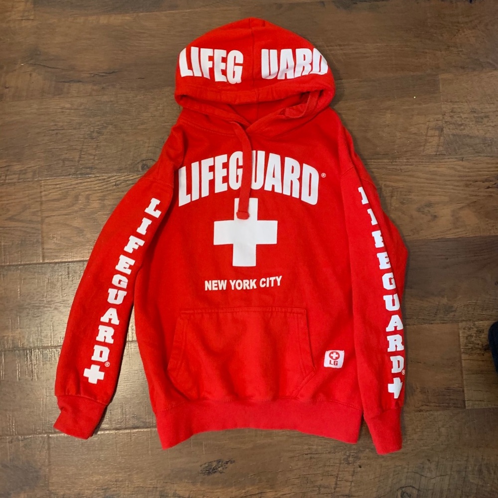 Red lifeguard hoodie from New York